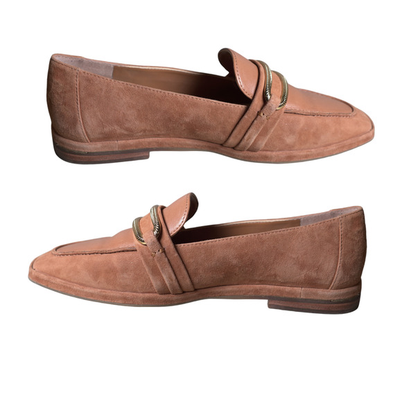 Vince Camuto Suede Women’s Henchila Warm Caramel & Gold Loafer Flats Size 7M - Picture 1 of 7